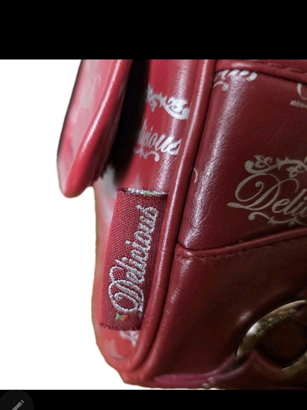 "Delicious" Red Logo Shoulder Bag, purse. Silver tone hardware. 2000s Vintage - Picture 6 of 13